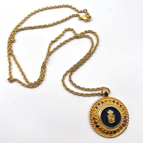 Vintage Liz Claiborne‎ necklace Sigil enamel gold tone - Picture 1 of 6